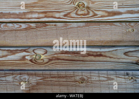 Holz braun Natur Schreibtische Muster. Closeup Bild vom alten rustikalen hölzernen Planken. Knoten und langen Baum Muster. Stockfoto