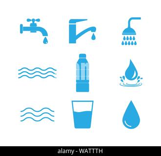 Wasser Symbol gesetzt. Vector Illustration, flache Bauform. Stock Vektor