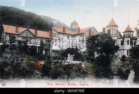 [1900s Japan - wertvorstellung Hotel in Kobe] - Das Tor Hotel in Kobe, Hyogo Präfektur. Die Tor Hotel liegt am nördlichen Ende der Kobe Tor Road entfernt, jetzt die Lage der Kobe Club. Das Hotel wurde im Jahre 1908 (Meiji 41) gebaut, da der beliebten Oriental Hotel in der Nähe des Hafens überfüllt jedes Mal Fahrgastschiffe angekommen war. 20. jahrhundert alte Ansichtskarte. Stockfoto