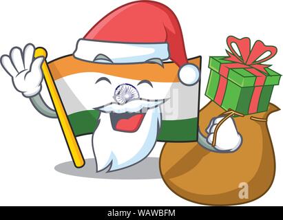 Weihnachtsmann mit Geschenk der indischen Flagge im Cartoon Schrank aufbewahrt Stock Vektor