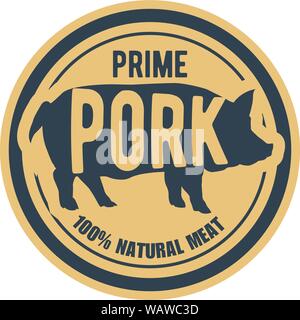 Natürliche Schweinefleisch label-Sticker mit Schwein, Prime Fleisch Aufkleber Stock Vektor