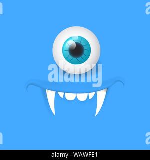 Cartoon alien face. Vector Halloween blue monster with one eye. Design for print, decoration, logo, emblem, book illustration, merchandise, t-shirt Stock Vektor
