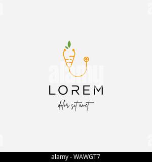 Karotte Gesundheit vektor Logo Design mit einer einfachen Linie Stethoskop Stock Vektor