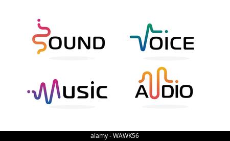 Schallwelle Symbole gesetzt. Musik wellen Symbole. Audio Logos Vorlage. Voice equalizer Embleme Idee. Modern Creative Vektor logo Sammlung auf leeren Stock Vektor