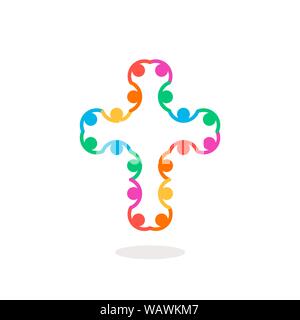 Christliche Symbol, farbenfrohe Verbindung Symbol Kreuz. Kirche logo Vorlage. Isolierte Vector Illustration. Stock Vektor