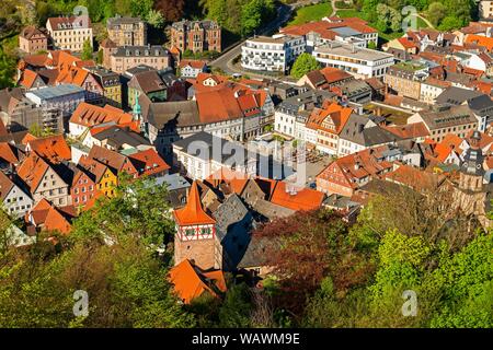 Blick auf den Marktplatz und der Rote Turm, Altstadt, Kulmbach, Oberfranken, Franken, Bayern, Deutschland Stockfoto