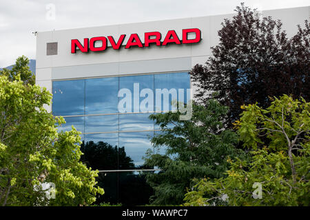 Ein logo Zeichen außerhalb des Hauptsitzes der Novarad in American Fork, Utah am 27. Juli 2019. Stockfoto