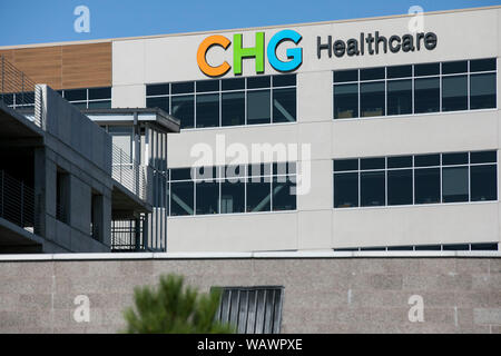 Ein logo Zeichen außerhalb des Hauptsitzes der CHG Healthcare in Midvale, Utah am 28. Juli 2019. Stockfoto