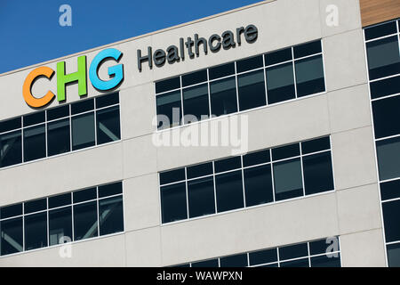 Ein logo Zeichen außerhalb des Hauptsitzes der CHG Healthcare in Midvale, Utah am 28. Juli 2019. Stockfoto