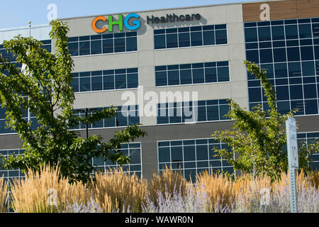 Ein logo Zeichen außerhalb des Hauptsitzes der CHG Healthcare in Midvale, Utah am 28. Juli 2019. Stockfoto