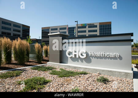 Ein logo Zeichen außerhalb des Hauptsitzes der CHG Healthcare in Midvale, Utah am 28. Juli 2019. Stockfoto