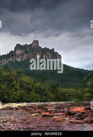 Mountain River Vor dem Hintergrund der südamerikanischen Tepui Stockfoto