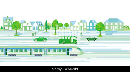 Grüne Stadt mit lokalen Verkehr, Stockfoto