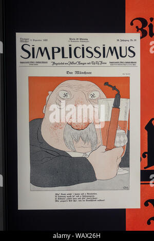 Simplicissimus war eine satirische Wochenzeitung Zeitschrift Vorderseite vom 3. Dezember 1923, NS-Dokumentationszentrum München, München. Stockfoto