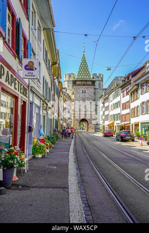 Spalentor, Old Town City Gate Tower, Basel, Schweiz. Das Spalentor (Tor der Spalen) ist die eindrucksvollste und herrlichen der Stadttore noch Rem Stockfoto