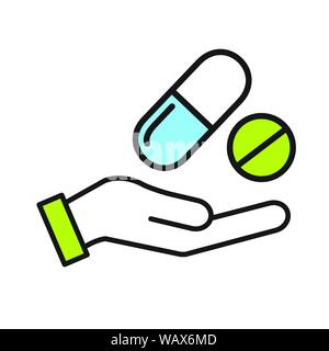 Hand w verschreibungspflichtige Medikamente - Pille Tabletten und Kapseln Stock Vektor