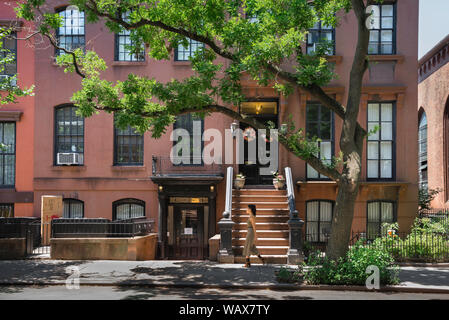 Brooklyn Heights, im Sommer eine typische gehobene Wohnstraße in Brooklyn Heights, Brooklyn, New York City, USA Stockfoto