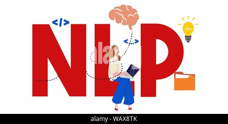 Neuro-linguistische Programmierung NLP Vector Illustration Konzept wit Symbolen und Worten. Stock Vektor