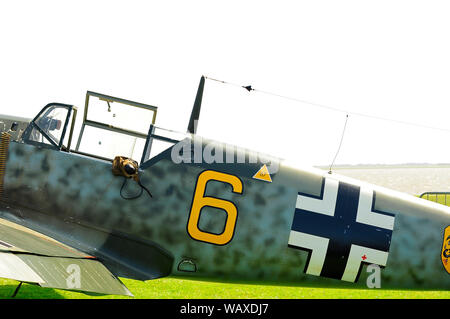 1940 Kriegszeit festival Wochenende in Lytham, Lancashire, UK. Cockpit und Rumpfsektion des Messerschimitt Fighter Stockfoto