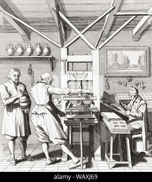 Interieur des 15. Jahrhunderts Druckmaschine funktioniert. Stockfoto