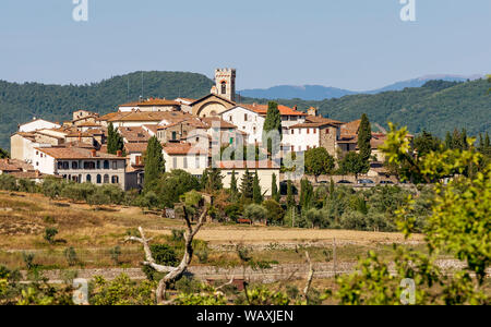 Luftaufnahme des historischen Dorf Radda in Chianti, Siena, Toskana, Italien Stockfoto