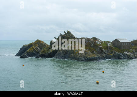 Polperro ist ein großes Dorf, Gemeinde und Fischerhafen im Polperro Heritage Küste im Süden von Cornwall, England. Stockfoto