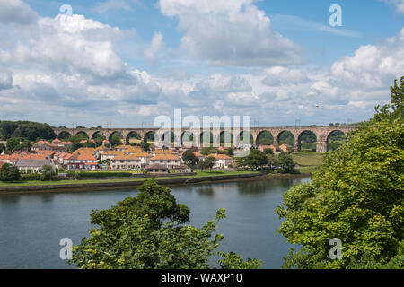 Berwick Brücke, auch als die alte Brücke, überspannt den Fluss Tweed in Berwick-upon-Tweed, Northumberland, der nördlichsten Stadt in England, Großbritannien bekannt Stockfoto