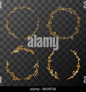 Satz von niedlichen Golden detaillierte Blumenkranz auf Transparent Stock Vektor