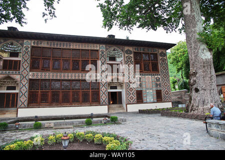 Sheki, Aserbaidschan - 12 Aug 2013. Der Khan Palace in Scheki Stadt, Aserbaidschan Stockfoto