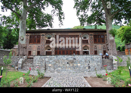 Sheki, Aserbaidschan - 12 Aug 2013. Der Khan Palace in Scheki Stadt, Aserbaidschan Stockfoto