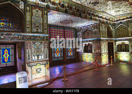 Sheki, Aserbaidschan - 12 Aug 2013. Der Khan Palace in Scheki Stadt, Aserbaidschan Stockfoto