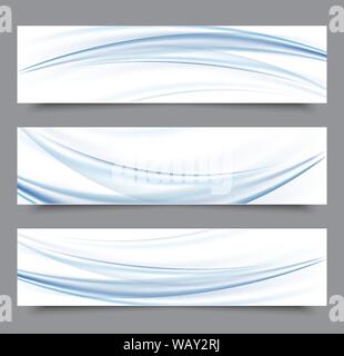 Satz von Banner vorlagen. Moderne abstrakte Design. Blau transparent Rauch Welle Stock Vektor