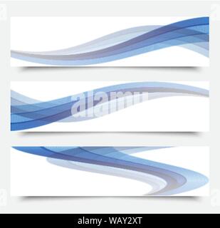 Blue Waves auf weißem Hintergrund. Satz von Banner. Abstract vector wave Rauch. Stock Vektor