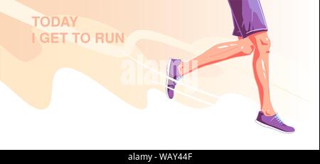 Heute habe ich erhalten. Natural Running. Gesund laufen lifestyle Konzept. Runner Beine auf eine Orange transparenten Hintergrund. Vektor flachbild Grafikdesign Illustration. Mit Poster. Stock Vektor
