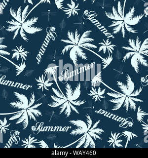 Nahtlose Muster Palme und Sommer text Design schwarz Stockfoto