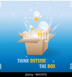 Denken außerhalb der Box Abbildung. Box mit runden und Leuchten. Kreative Vector Illustration für Web und Print. Stock Vektor
