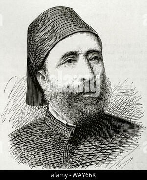 Sefik Midhat Pascha oder Ahmed Midhat Pascha (1822-1883). Zweimal osmanischen Großwesir. Er führte die osmanische Verfassung Bewegung von 1876 und der Einführung des ersten Konstitutionellen Ära. Gravur. La Ilustracion Española y Americana, 30. Juni 1876. Stockfoto