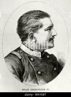 Milan Obrenovic (1854-1901). Rouler Serbiens von 1868 bis 1889, erster als Prinz Mailand IV (1868-1882) und später als König Milan I (1882-1889). Portrait als Prinz Mailand IV. Gravur. La Ilustracion Española y Americana, 15. Juli 1876. Stockfoto