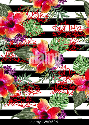 Tropische Blume mit Blatt nahtlose Muster Stockfoto