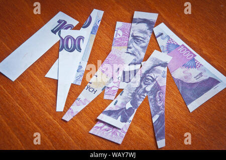 Konzept für die tschechische Währung Abwertung oder Wirtschaftskrise Stockfoto