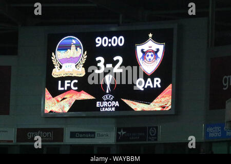 Windsor Park, Belfast, Nordirland, Vereinigtes Königreich. 22. Aug 2019. UEFA Europa League Play-off-Runde (1. Bein), Linfield (blau) v Qarabag. Vollzeit in Belfast. Quelle: David Hunter/Alamy Leben Nachrichten. Stockfoto