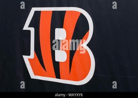 Cincinnati, USA. 22 Aug, 2019. August 22, 2019: eine detaillierte Ansicht der Cincinnati Bengals Logo während NFL Football preseason Spiel zwischen den New York Giants und die Cincinnati Bengals an Paul Brown Stadium in Cincinnati, OH. Adam Lacy/CSM Credit: Cal Sport Media/Alamy leben Nachrichten Stockfoto