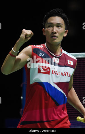 Basel, Schweiz. 22 Aug, 2019. Kento Momota (JPN) Badminton: Die BWF-WM 2019 Herren Einzel 3. Runde in der St. Jakobshalle in Basel, Schweiz. Credit: Itaru Chiba/LBA/Alamy leben Nachrichten Stockfoto