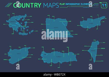 Flache Vektorkarten Sammlung mit infografik Elemente. Stock Vektor