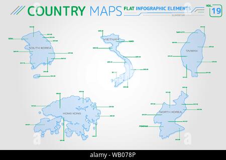 Flache Vektorkarten Sammlung mit infografik Elemente. Stock Vektor