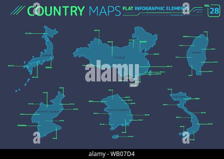 Flache Vektorkarten Sammlung mit infografik Elemente. Stock Vektor