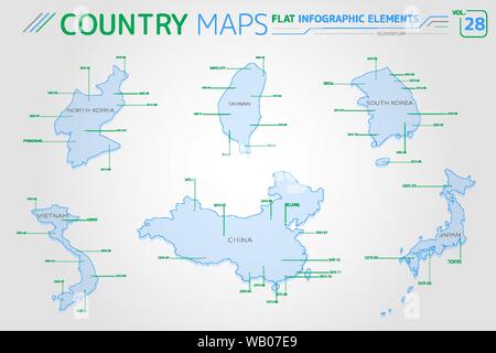 Flache Vektorkarten Sammlung mit infografik Elemente. Stock Vektor