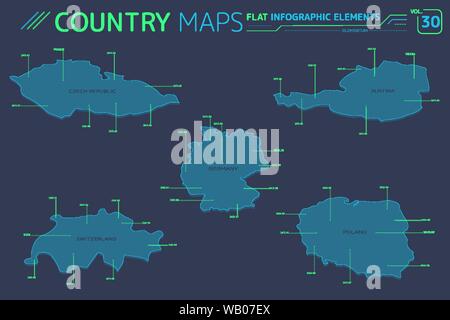 Flache Vektorkarten Sammlung mit infografik Elemente. Stock Vektor