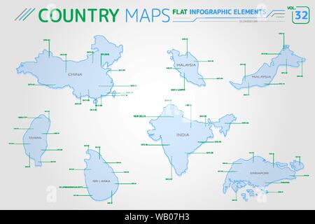 Flache Vektorkarten Sammlung mit infografik Elemente. Stock Vektor