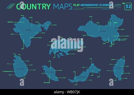 Flache Vektorkarten Sammlung mit infografik Elemente. Stock Vektor